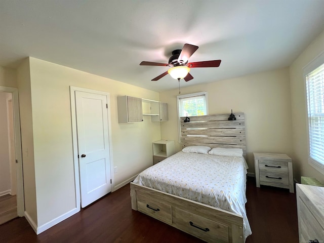 55 Lancaster St, Watertown, CT 06779 - bedroom featuring multiple windows, dark wood-type flooring, baseboards, and ceiling fan