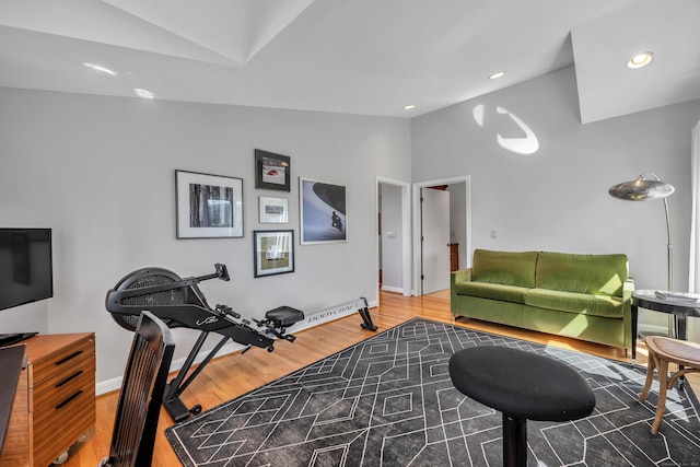29 Montevideo Rd, Avon, CT 06001 - workout room featuring lofted ceiling, wood finished floors, baseboards, and recessed lighting