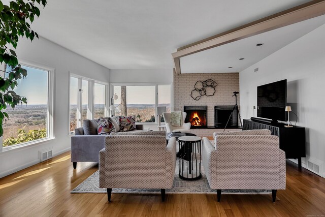 29 Montevideo Rd, Avon, CT 06001 - living area featuring a fireplace, plenty of natural light, wood finished floors, and baseboards