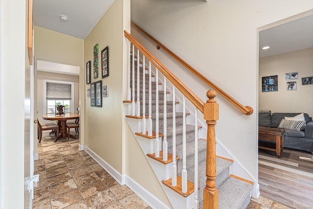 59 Woodbine Rd, Colchester, CT 06415 - stairs with baseboards, stone finish flooring, and recessed lighting