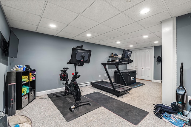 59 Woodbine Rd, Colchester, CT 06415 - exercise room featuring recessed lighting, carpet, baseboards, and a drop ceiling