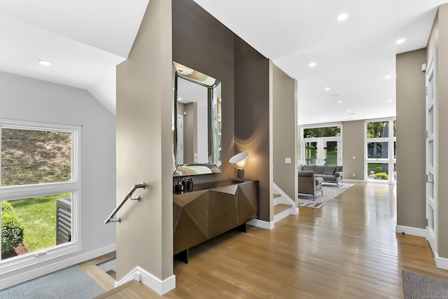 326 Georgetown Rd, Weston, CT 06883 - hall featuring plenty of natural light, light wood finished floors, recessed lighting, and baseboards