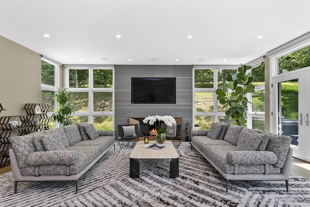 326 Georgetown Rd, Weston, CT 06883 - living room with plenty of natural light, a wall of windows, and recessed lighting