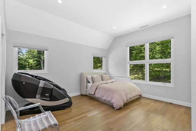 326 Georgetown Rd, Weston, CT 06883 - bedroom featuring wood finished floors, baseboards, vaulted ceiling, and recessed lighting