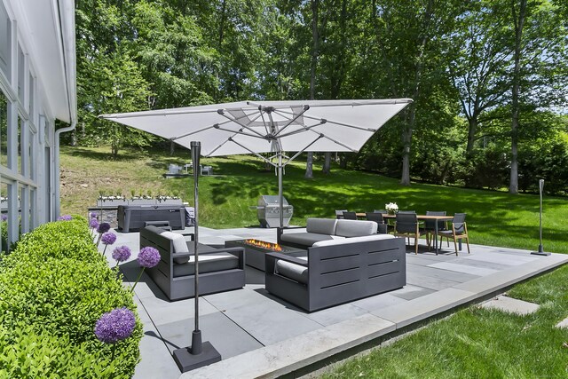 326 Georgetown Rd, Weston, CT 06883 - view of patio / terrace with an outdoor living space with a fire pit, grilling area, and outdoor dining area