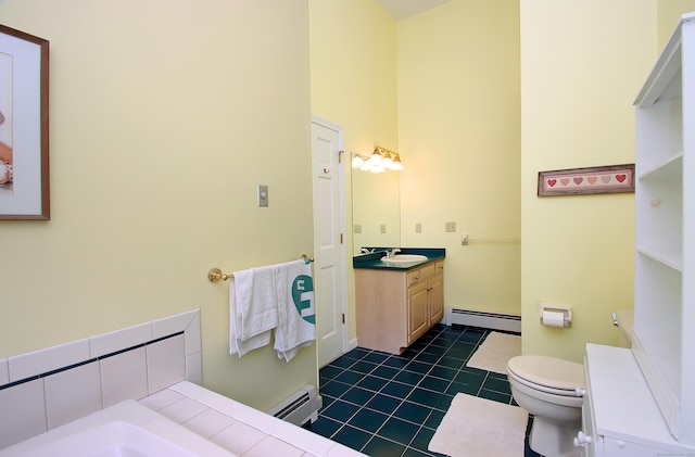 43 Redwood Cir, Shelton, CT 06484 - full bath featuring baseboard heating, vanity, a bath, and tile patterned flooring