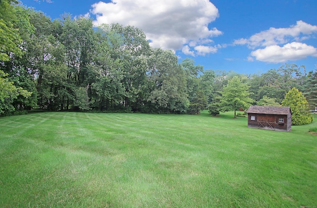 43 Redwood Cir, Shelton, CT 06484 - view of green lawn with an outbuilding