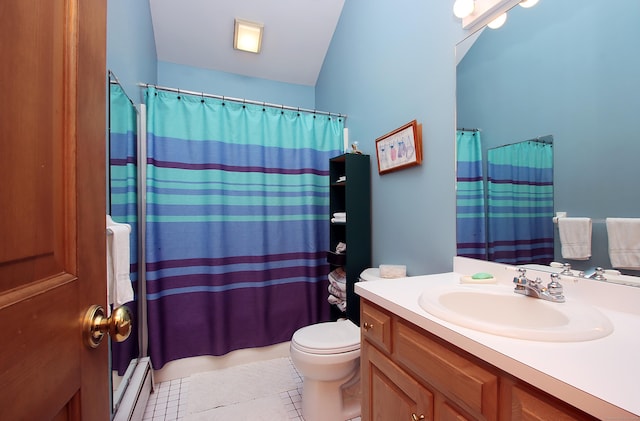 43 Redwood Cir, Shelton, CT 06484 - full bathroom with vanity, tile patterned flooring, and a baseboard heating unit