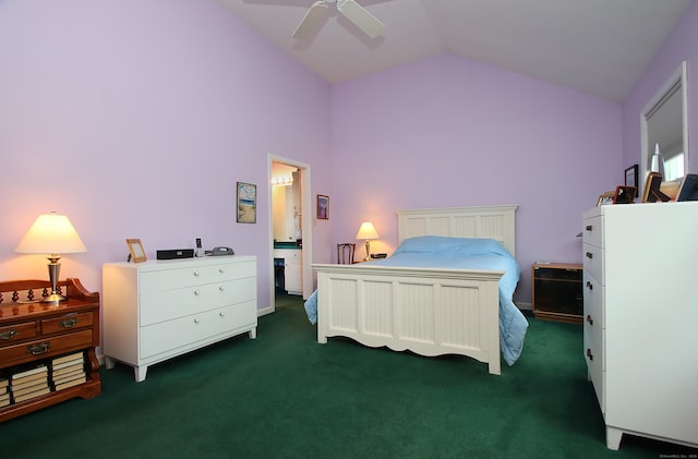 43 Redwood Cir, Shelton, CT 06484 - bedroom with lofted ceiling, carpet floors, ceiling fan, and connected bathroom