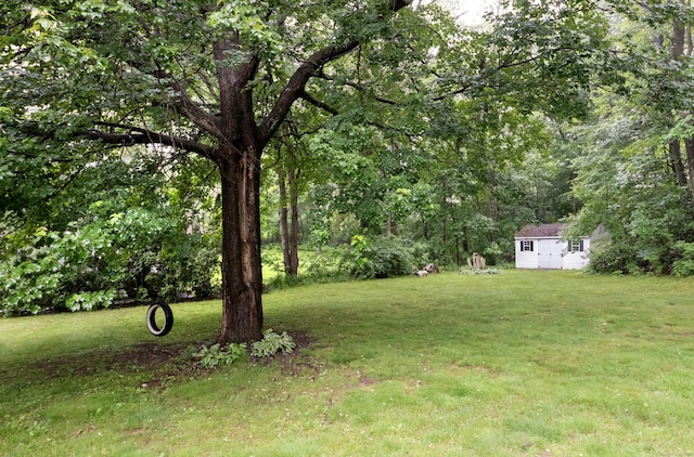 44 Richard Ave, Wolcott, CT 06716 - view of green lawn with a shed and a view of trees