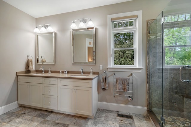 8 Meadowview Dr, Brookfield, CT 06804 - full bathroom featuring double vanity, a stall shower, and stone finish floors