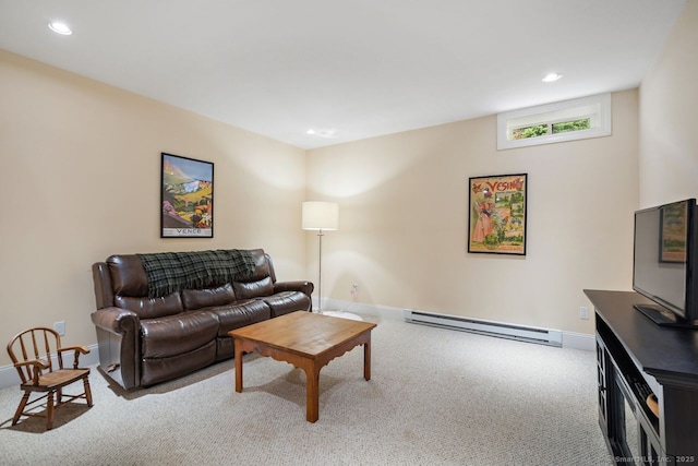 8 Meadowview Dr, Brookfield, CT 06804 - carpeted living room with a baseboard radiator and recessed lighting