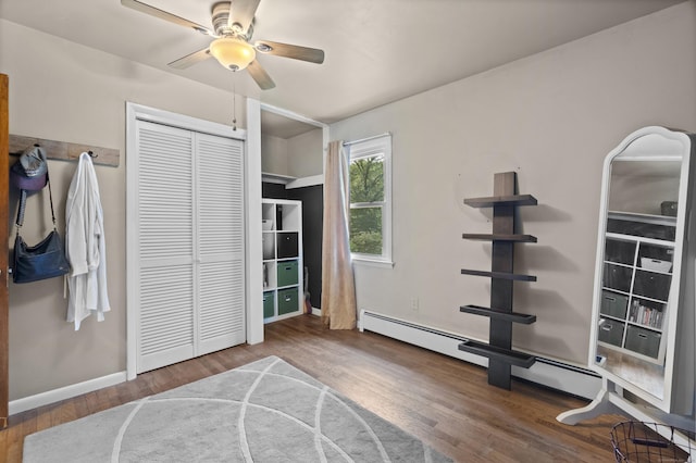 64 Obed Hts, Old Saybrook, CT 06475 - exercise area featuring wood finished floors, a ceiling fan, and baseboards