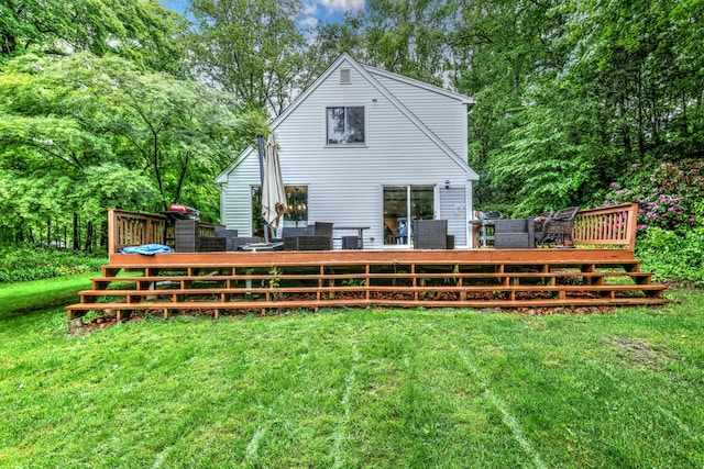 225 Rocky Mountain Rd, Southbury, CT 06488 - rear view of property featuring a lawn, a deck, and view of scattered trees