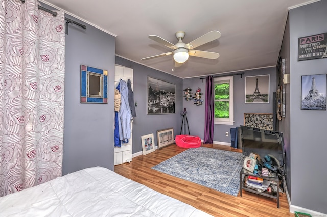 225 Rocky Mountain Rd, Southbury, CT 06488 - bedroom featuring wood finished floors, baseboards, a ceiling fan, and ornamental molding