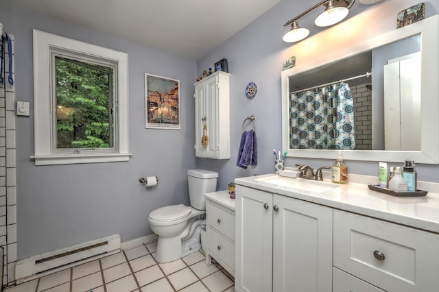 225 Rocky Mountain Rd, Southbury, CT 06488 - full bathroom with a baseboard heating unit, vanity, toilet, baseboards, and tile patterned floors