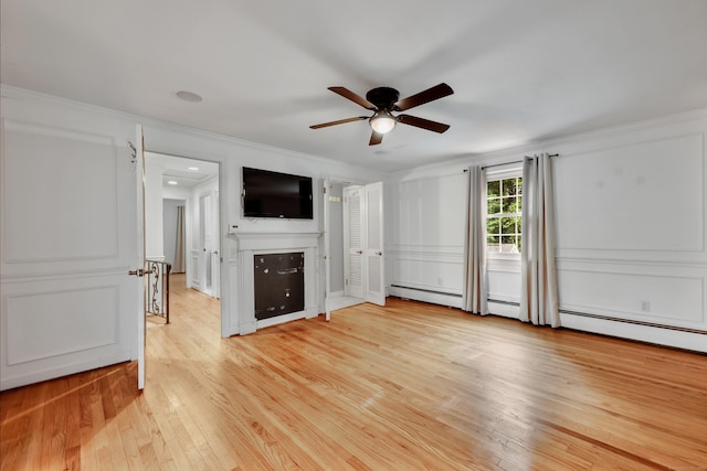 206 Ludlow Rd, Manchester, CT 06040 - unfurnished living room featuring ceiling fan, ornamental molding, and light wood-style flooring