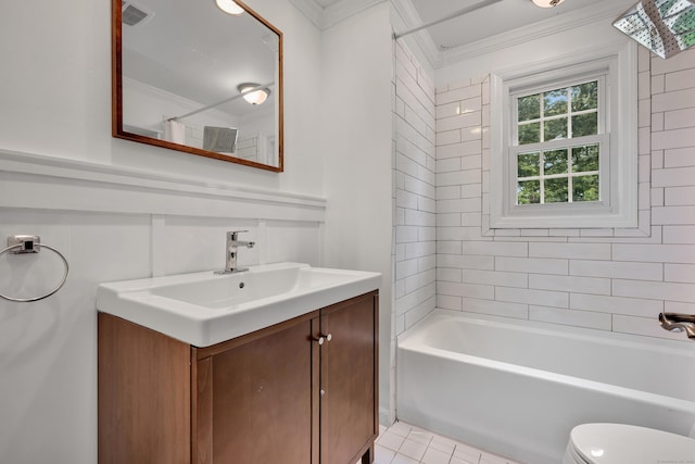 206 Ludlow Rd, Manchester, CT 06040 - bathroom featuring crown molding, vanity, tub / shower combination, and tile patterned flooring