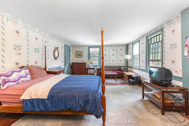 27 Tobey Hill Rd, North Canaan, CT 06018 - bedroom featuring wallpapered walls and wood finished floors