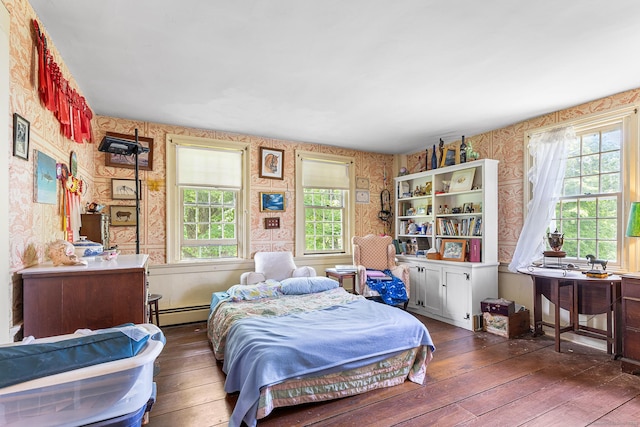 27 Tobey Hill Rd, North Canaan, CT 06018 - bedroom featuring wallpapered walls, hardwood / wood-style flooring, and a baseboard radiator