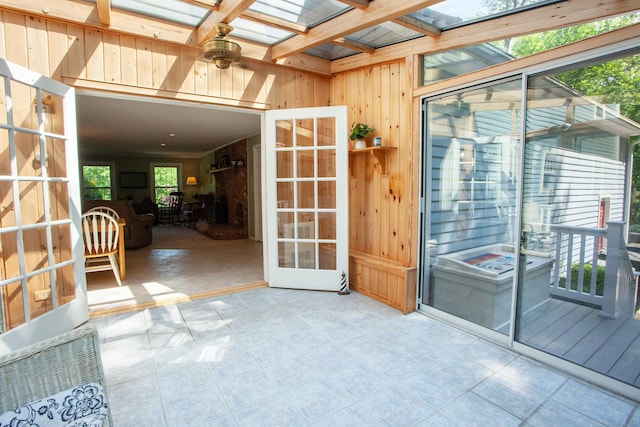 12 Northwoods Rd, Granby, CT 06060 - unfurnished sunroom featuring a skylight, french doors, and beam ceiling