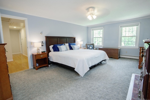 12 Northwoods Rd, Granby, CT 06060 - bedroom featuring a baseboard radiator, attic access, ornamental molding, a ceiling fan, and baseboards