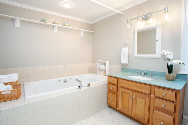 12 Northwoods Rd, Granby, CT 06060 - bathroom with a bath, vanity, ornamental molding, and tile patterned floors