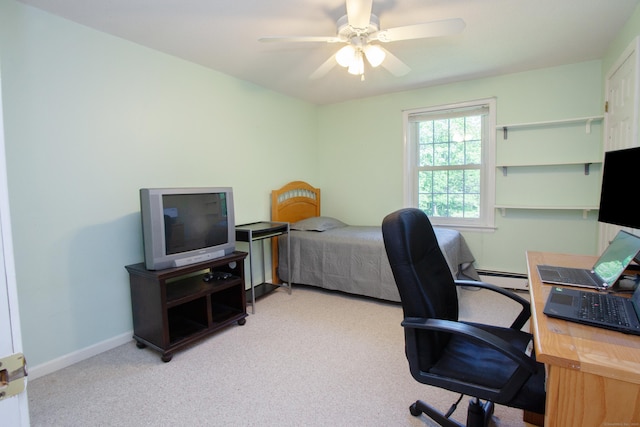 12 Northwoods Rd, Granby, CT 06060 - carpeted office space featuring a baseboard radiator, a ceiling fan, and baseboards