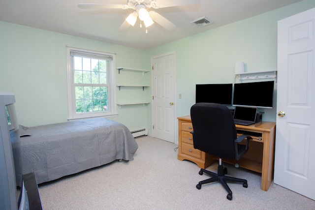 12 Northwoods Rd, Granby, CT 06060 - bedroom with light colored carpet, an office area, a ceiling fan, and baseboard heating