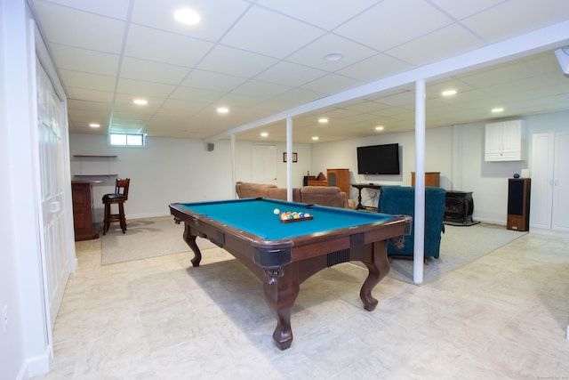 12 Northwoods Rd, Granby, CT 06060 - recreation room featuring billiards table, recessed lighting, baseboards, and a paneled ceiling