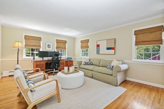 151 Woodridge Dr, New Canaan, CT 06840 - office space featuring light wood finished floors, plenty of natural light, baseboards, ornamental molding, and a baseboard heating unit