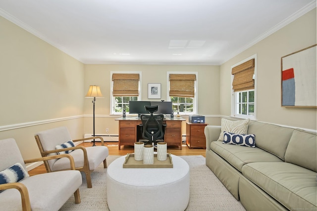 151 Woodridge Dr, New Canaan, CT 06840 - office space featuring light wood-style floors, baseboard heating, and crown molding