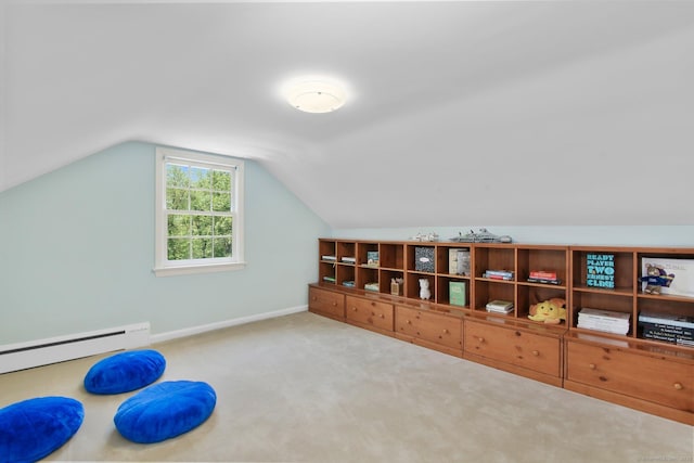 151 Woodridge Dr, New Canaan, CT 06840 - additional living space with carpet flooring, a baseboard heating unit, lofted ceiling, and baseboards