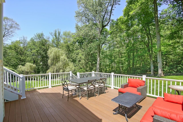 151 Woodridge Dr, New Canaan, CT 06840 - deck featuring outdoor dining space and a yard