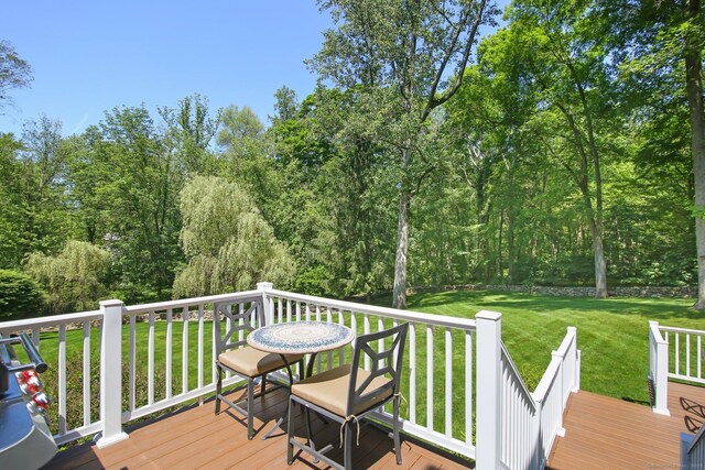 151 Woodridge Dr, New Canaan, CT 06840 - wooden deck featuring a lawn
