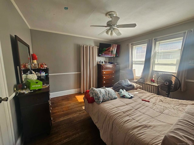 102 Mapleton St, Hartford, CT 06114 - bedroom with ornamental molding, dark wood-style floors, baseboards, and a ceiling fan