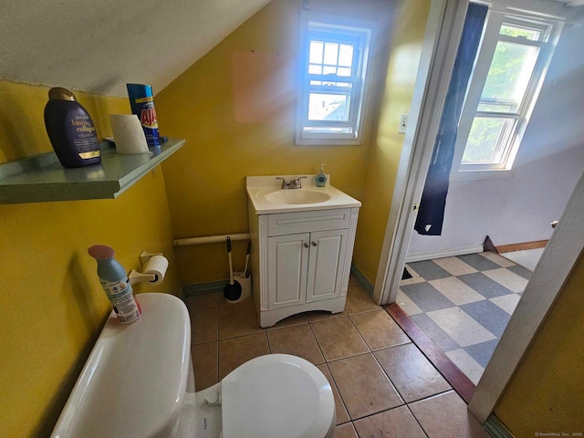 102 Mapleton St, Hartford, CT 06114 - bathroom with plenty of natural light, vanity, lofted ceiling, and baseboards