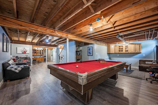 233 Church St, Hebron, CT 06231 - playroom featuring wood finished floors, pool table, baseboards, and a bar