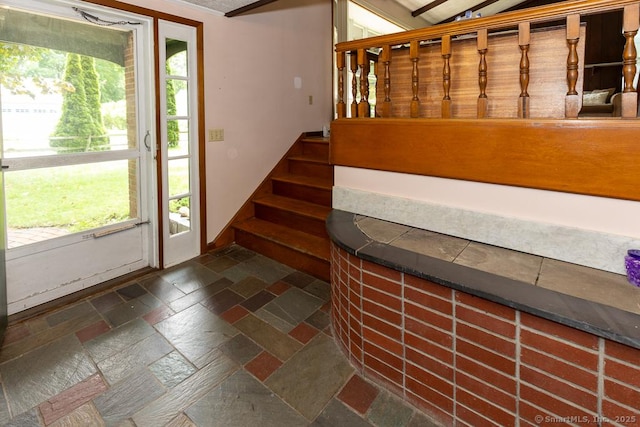 3 Glen Dr, Old Saybrook, CT 06475 - stairway with stone tile floors and healthy amount of natural light