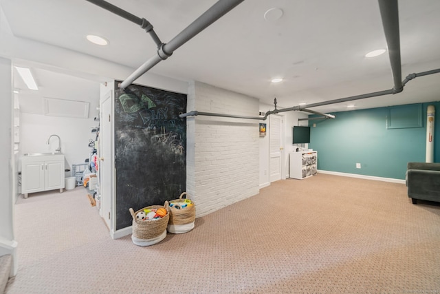 407 Meadowbrook Rd, Fairfield, CT 06824 - finished basement featuring carpet floors, baseboards, and recessed lighting