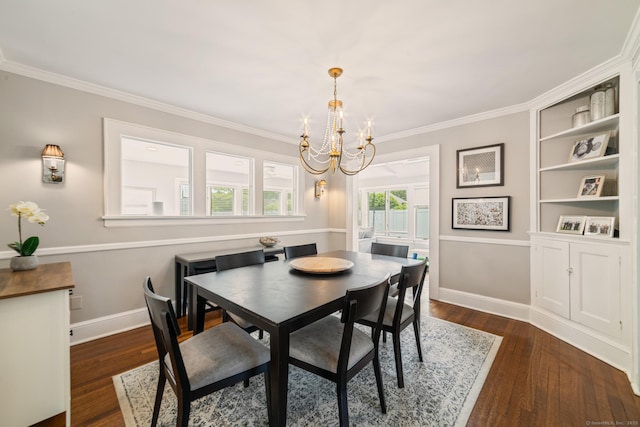 407 Meadowbrook Rd, Fairfield, CT 06824 - dining space with a chandelier, dark wood finished floors, ornamental molding, and baseboards
