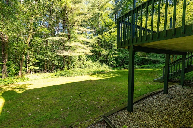 20 Roundhill Rd, Granby, CT 06035 - view of green lawn featuring stairs and a deck