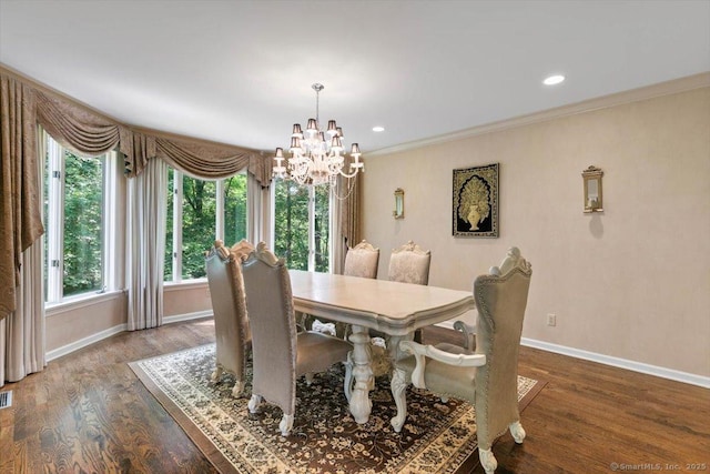1 Mountaincrest Dr, Cheshire, CT 06410 - dining room with a chandelier, baseboards, ornamental molding, wood finished floors, and recessed lighting