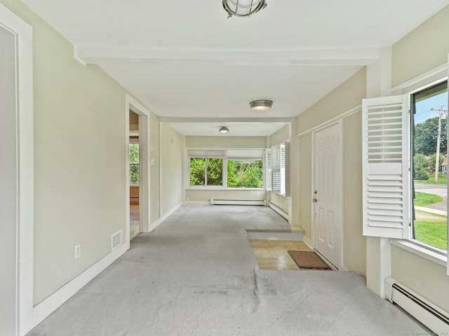 355 Main St, Old Saybrook, CT 06475 - corridor featuring baseboard heating, carpet, and beam ceiling