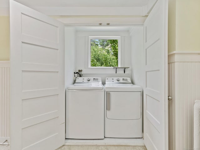 355 Main St, Old Saybrook, CT 06475 - laundry room featuring washer and clothes dryer and wainscoting