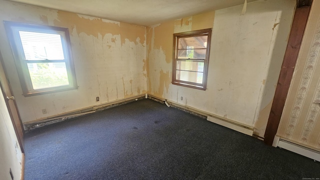215 Stanley St, New Britain, CT 06051 - empty room featuring a baseboard heating unit and dark colored carpet