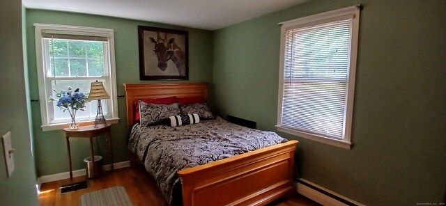 33 Bristol Dr, Canton, CT 06019 - bedroom featuring dark wood-style floors, baseboards, and a baseboard heating unit
