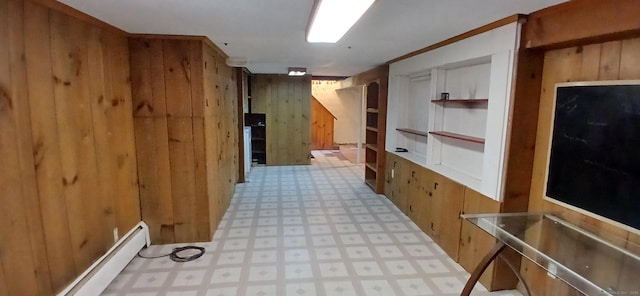 33 Bristol Dr, Canton, CT 06019 - hall featuring light floors, wooden walls, and a baseboard heating unit
