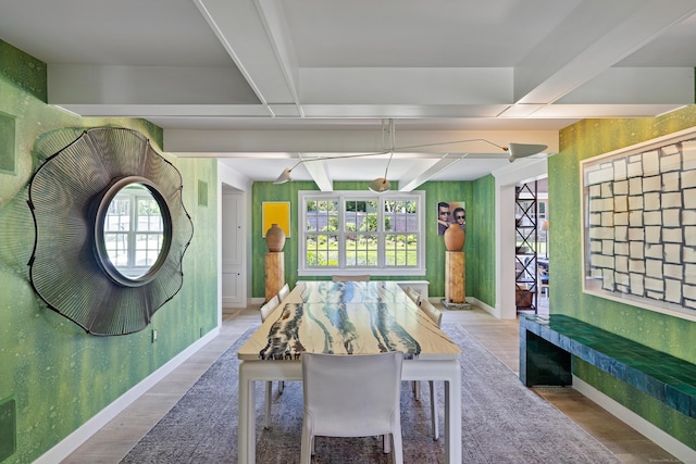 6 Over Rock Ln, Westport, CT 06880 - dining area with wood finished floors, baseboards, and beamed ceiling