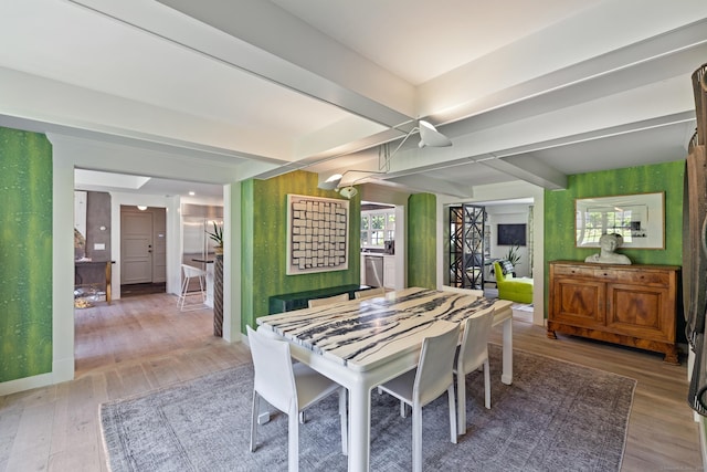 6 Over Rock Ln, Westport, CT 06880 - dining area featuring light wood-style flooring and beam ceiling